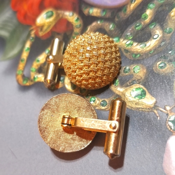 VTG Christian Dior Gold Plated Woven Cuff Links - Picture 2 of 5